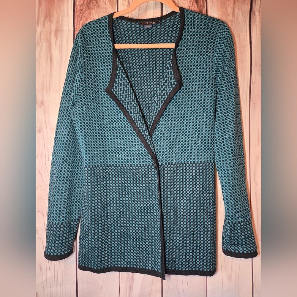 Pendleton Teal and Black Pattern Cardigan Womens Medium